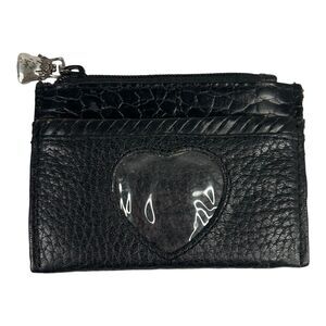 Brighton Black Leather Heart ID Coin Change Purse Credit Card Zip Top